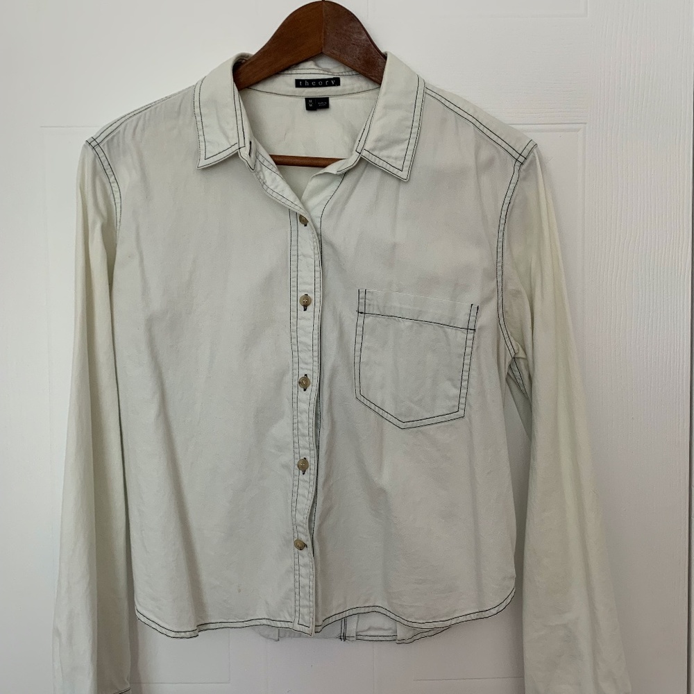 Theory cotton jean-like button down shirt